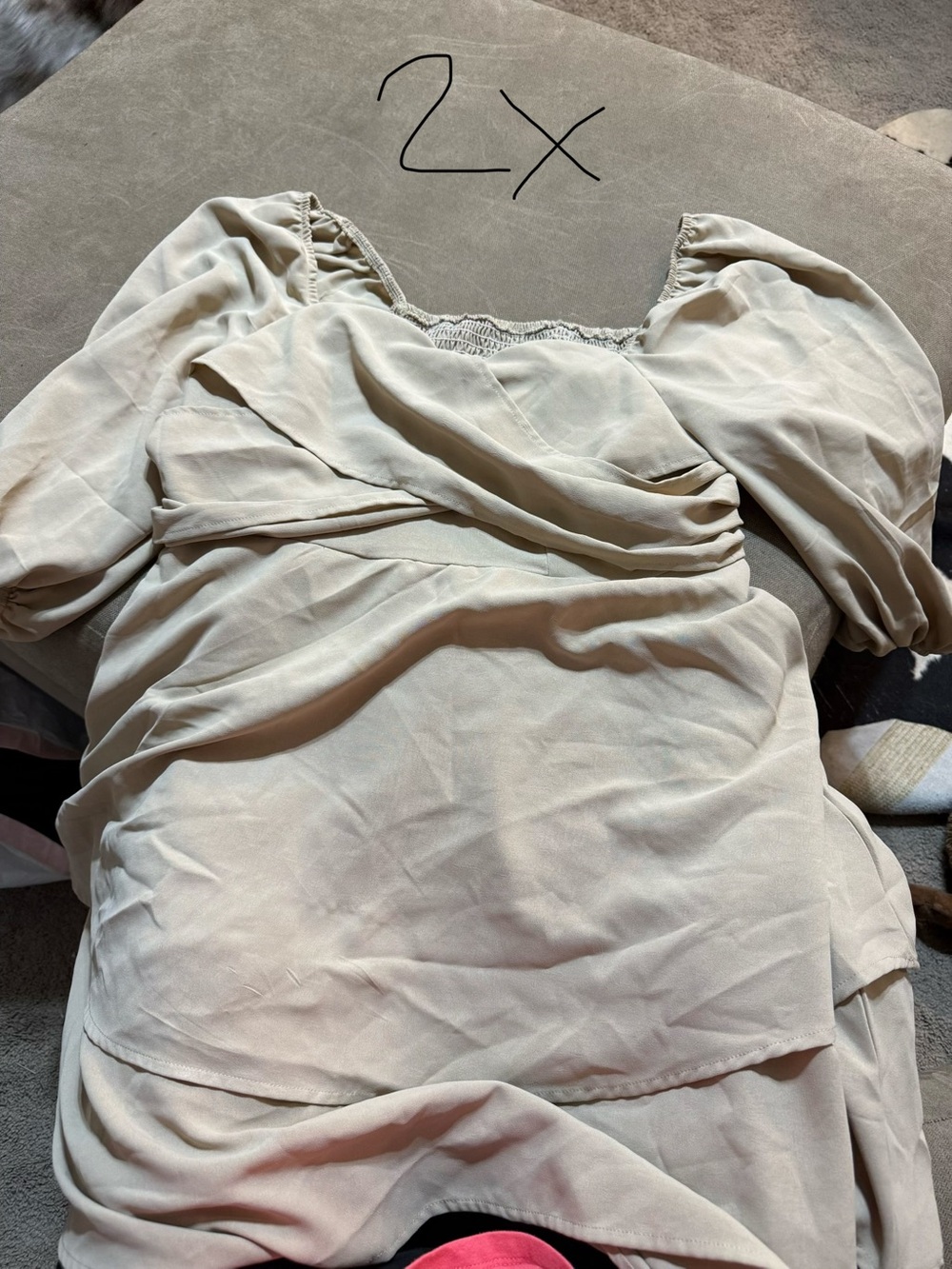 Beige Puff-Sleeve Women’s with Sweetheart Neckline
